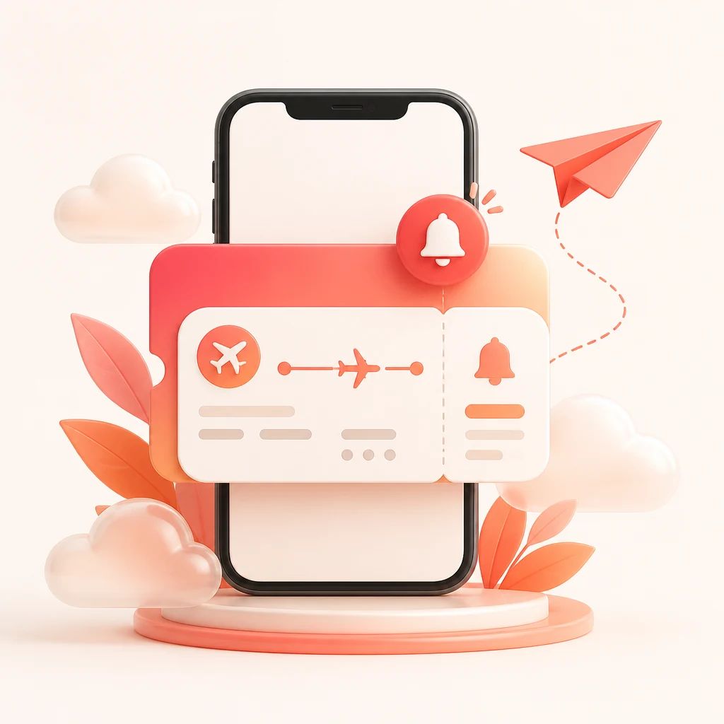 Ilustración de un móvil con una alerta de vuelo