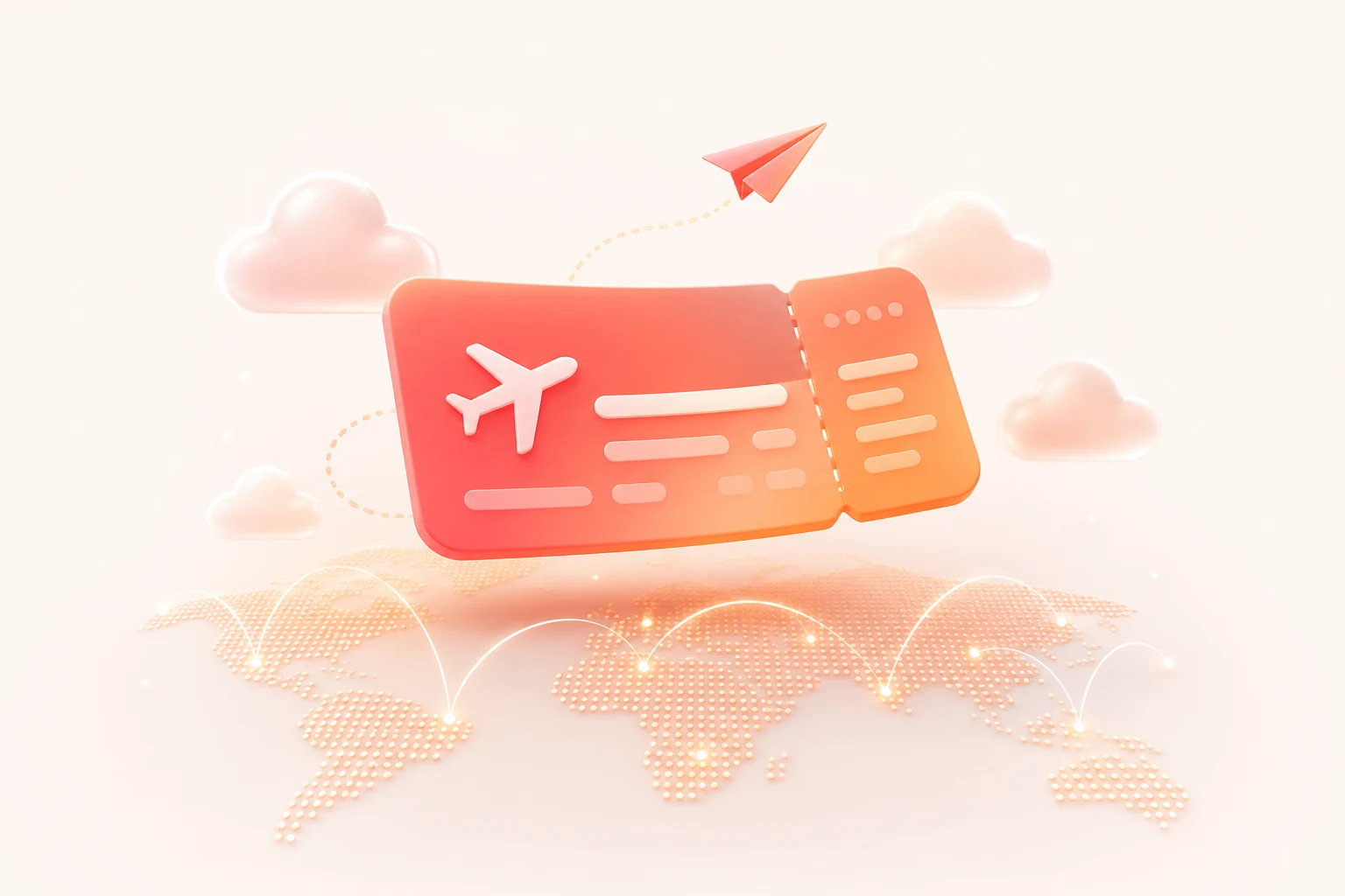 Ilustración de una pareja viajando con maleta y un avión en el cielo